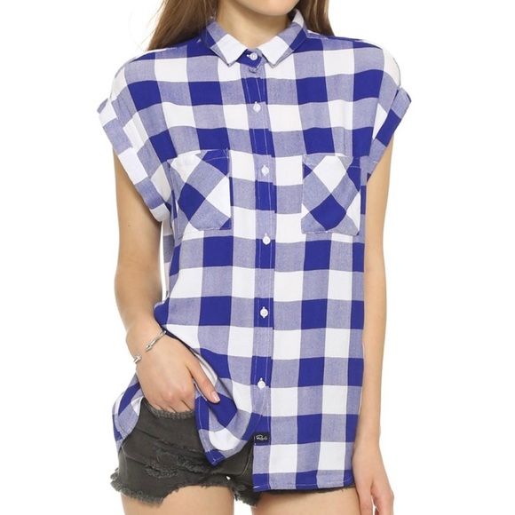 SOLD-Rails Cobalt Blue Buffalo Plaid Buttondown Top - Picture 2 of 8